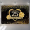 Cartel decorativo con texto en inglés Happy 25th Anniversary Party, suministros de fiesta de 25 aniversario de boda, póster de tela, telón de fondo negro y dorado, decoración de fondo de fotos