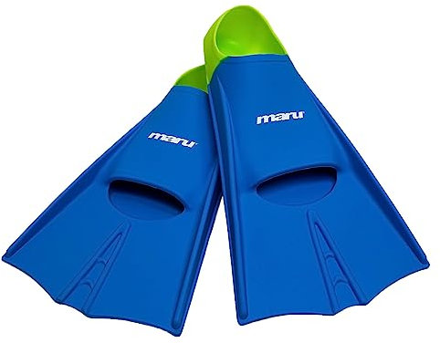 Maru Trainingsflossen, Silikon-Schwimmflossen für stärkere, schnellere Tritte mit größerem Antrieb, verwendet für Training, Unisex-Schwimmflossen für Erwachsene und Kinder (Blau/Limette, Größe 5/7,