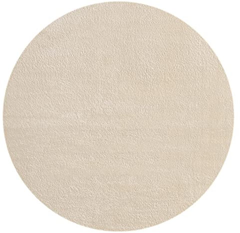 Mia´s Teppiche Taos kuscheliger Kurzflor Teppich, Anti-Rutsch Unterseite, Waschbar bis 30 Grad, Super Soft, Felloptik, Beige, 120 x 120 cm Round