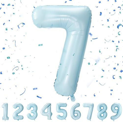 Geburtstag zahlen luftballon 7 jahre | Pastel Blau Folienballon 7 XXL -Riesen Folienballon in 40 - 101cm Geburtstagsdeko - Ballon Zahl Deko zum Geburtstag .Fliegt mit Helium