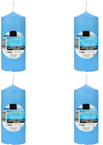Set de 4 Candele Profumate Freschezza Marina, Candele Blu a Colonna Profumate 11x4.7cm, Candela Profumada 25 Ore di Combustione