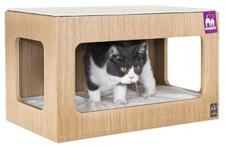 Petrebels Kletterwand, Katzenhöhle Box 60 cm, Kratzbaum Wand, Katzenbett Wandmontage, Holz Farbe Eiche-Rustikal Look