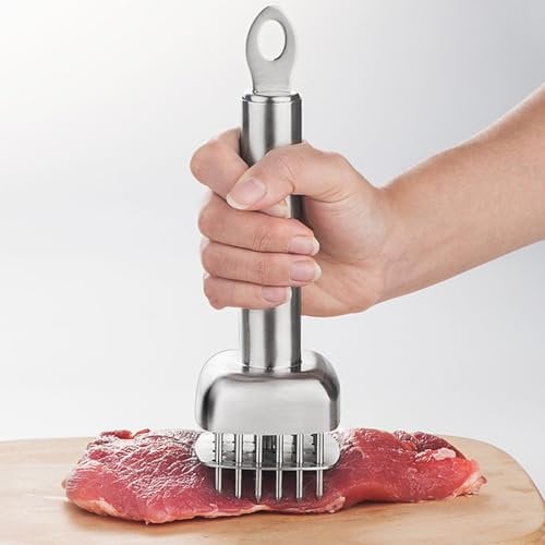 Convenient Meat Tenderizer with Spring Meat Hammer, Meat Mallet Pounder, Stainless Steel Needle Ultra Sharp 24 Blades Tenderizer Tool for Steak, Chicken, Fish, Pork