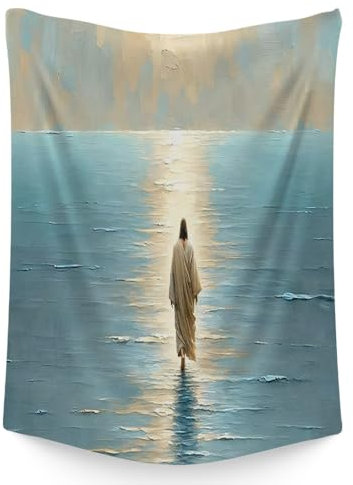 Jesus-Wandteppich, Jesus geht im Wasser, Vintage-Stil, christliche Heimdekoration, Gott, Glaube, spiritueller Wandteppich, ästhetischer Wandbehang für Wohnzimmer, Schlafzimmer, Schlafsaal, 152,4 x