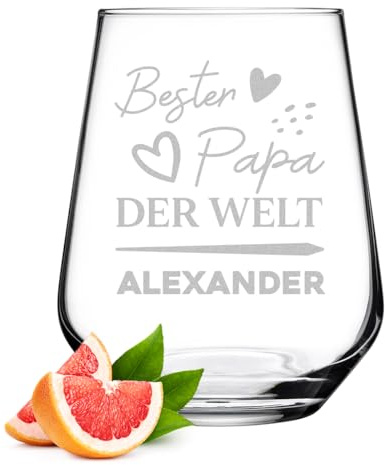 polar-effekt Bester Papa Wasserglas 425 ml mit Gravur - spülmaschinenfester Trink-Becher aus Glas - für Wasser, Saft und Cocktails - nachhaltiges Trinkglas