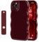 NITITOP Compatible with iPhone 11 Pro Max Case Cute Burgundy Simple Wave Design Stylish Wavy Curly Frame with Wrist Adjustable Hand Strap Kickstand Grip Holder Protective Cover-Wine Red