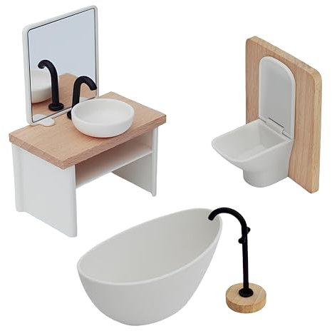 Miniatur Modellbau Zubehör, 4 Stück Miniatur Möbel Badezimmer, Puppenhaus Möbel Badezimmer, Puppenhauszubehör 1/12 Maßstab-Tap, Badewanne, Toilette, Waschbecken, Dekoration Für Puppenhaus