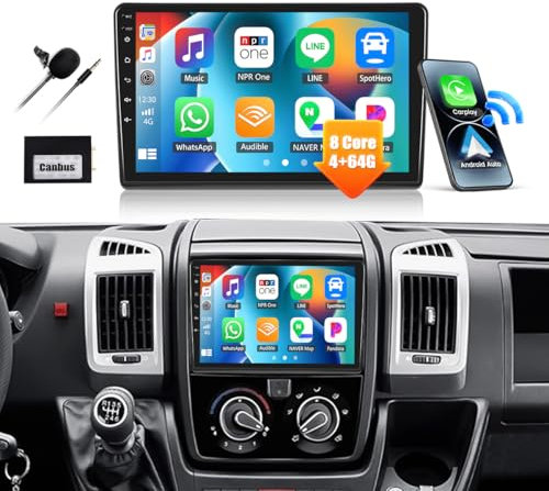 8Core 4G+64G CAMECHO Android 13 Autoradio für FIAT Ducato/Citroen Jumper mit Navi Carplay Android Auto, 9-Zoll Bildschirm Doppel Din Autoradio mit Bluetooth5.0 RDS 32EQ DSP Mirror Link