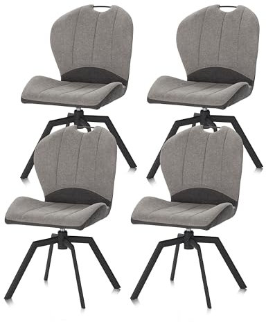 KHG 4er Set Esszimmerstühle drehbar Hellgrau, Webstoff, Drehstuhl, Küchenstuhl, Polsterstuhl, Wohnzimmerstuhl, Design Stuhl Gestell aus Metall