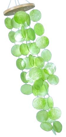 amangul Handgefertigtes farbiges Capiz-Muschel-Windspiel, Küstenform, Dekoration für den Innen- und Außenbereich, Gartendekoration (hellgrün)