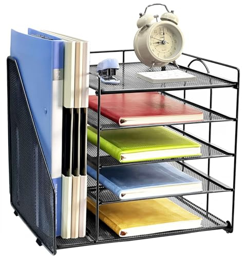 TempFoo Schreibtisch Organizer Mit Büro Aktenhalter Zubehör | 5 Schichten Dokumentenablage Ablagefächer Stapelbar, Mesh Briefablage Schreibtischorganizer Papierablage Desk Shelf