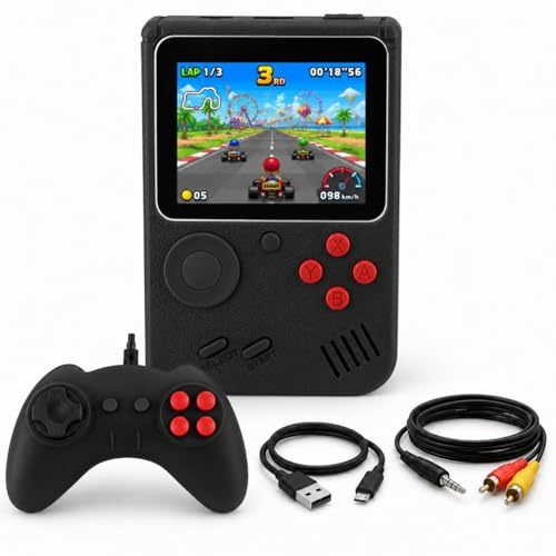 Handheld 200 Mini Game Console with Controller Portable Retro Gaming Device Rechargeable Battery LCD Screen Travel Friendly Retro Black