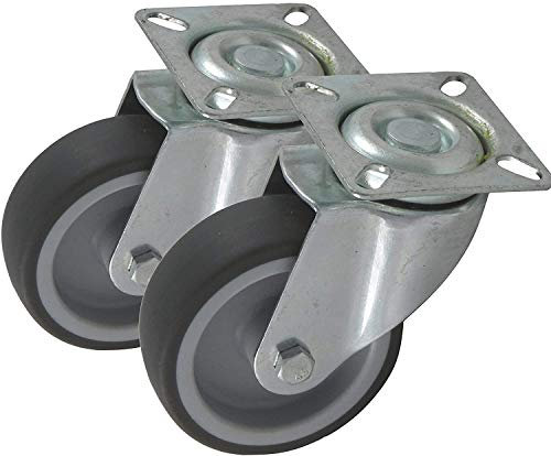 2 Stück Apparaterollen 75mm Rad aus Gummi grau Befestigung Loch Platte als Lenkrolle ohne Bremse lenkbar drehbar schwenkbar Schwenkrolle Transportrolle (75 mm)