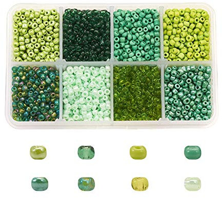 Craftdady Lot de 4 200 petites perles de rocaille en verre 8/0 de 3 mm, couleurs mélangées, vert