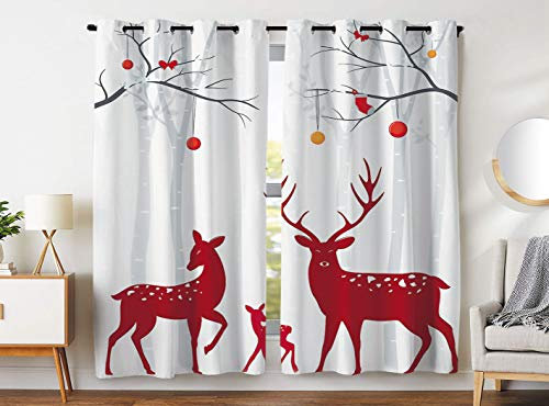Violetpos 245 x 140 cm Weihnachten Roter Elch Sikahirsch Schnee Rot Gardinen Blickdichter 2er Set Vorhang Verdunkelung mit Ösen für Schlafzimmer Wohnzimmer