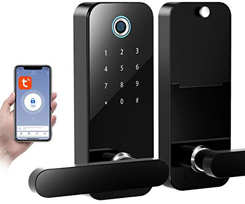 SmartCoolous Tuya Smart Lock Fingerprint Door Lock 4 in 1 Unlock Touch Screen Bluetooth APP Keyless Entry Door Lock for Home Office Hotel Apartment Compatible with Alexa