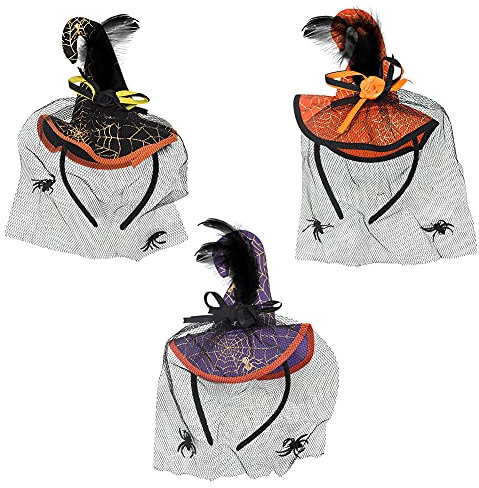 BESTZY Halloween Stirnbänder, 3 Stück Hexenhut Stirnband Hexenhut Haarreif Set Halloween Damen Kopfbedeckung Hexenkostüm Zubehör für Gruselparty Karneval Fasching Halloweendekoration