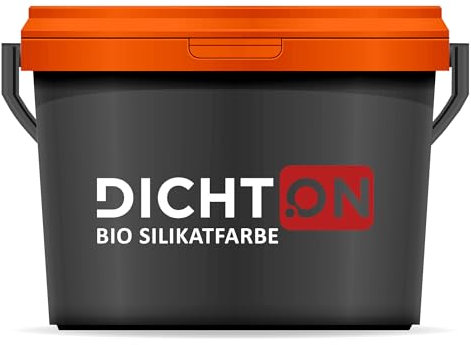 DICHTON Bio Silikatfarbe innen 5l Weiß Innensilikatfarbe - Wandfarbe, Mineralfarbe für Beton, Gips, Putz, Raufaser in Bad, Küche, Garage - allergieneutral, waschbeständig, hochdeckend D.45W