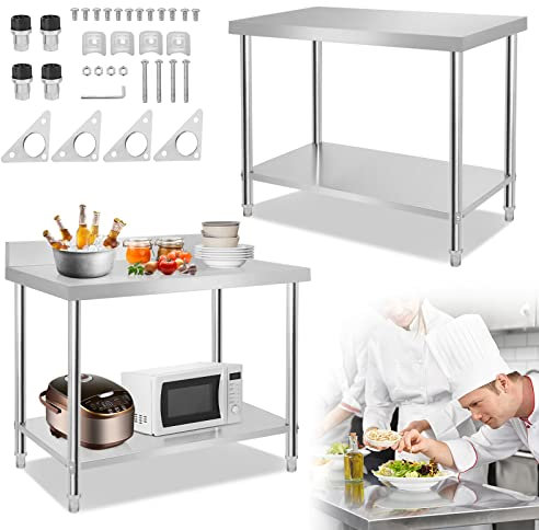 YUENFONG Küche Arbeitstisch Edelstahl mit Aufkantung Zwischenbord Profi Gastro Küchentisch, Edelstahltisch Zerlegetisch für Restaurant, Zuhause, Hotel (100 x 60 x 85 cm)