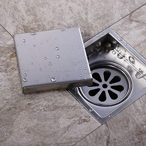 ASDUU 150 x 150 mm Chrom-Edelstahl-Bodenablauf Duschablauf mit abnehmbarem Deckel Feuchtraumablauf Bodenablauf