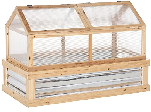 Outsunny Raised Garden Bed, Polycarbonate Mini Greenhouse, Natural