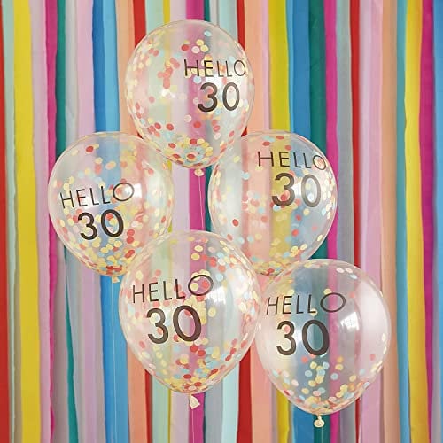 Ginger Ray Hello 30 Milestone Birthday 30,5 cm Latex-Luftballons für 30. Geburtstag Party-Dekoration – 5 Stück
