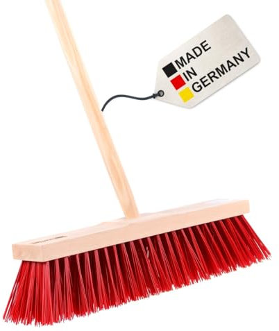 BawiTec Straßenbesen MAXUS mit Stielloch 40cm Breit und Stiel 160cm Lang großer kräftiger Kehrbesen Lange Kunststoffborsten rot für groben Schmutz Strassenschrubber Feger-Besen (40/160cm)
