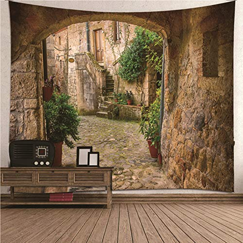 EHOMERY Wandteppichschlafzimmer Wanddekoration Poster Braun Steinhaus Wandteppich Hell Wanddecke Tumblr Wandbehang Wandschmuck Groß Wohnzimmer 260X240Cm