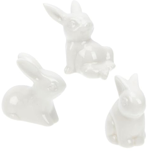 STOBAZA 3pcs White Ceramic Rabbit Figurines Miniature Desktop Decoration Handcrafted Porcelain Bunny Ornaments for Home Garden Patio Flower Pot Landscaping Small Animal Decor