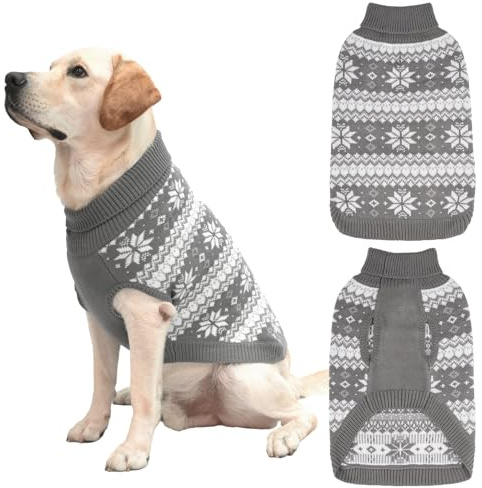 KOOLTAIL Hundepullover mit Zopfmuster, Rollkragen für kaltes Wetter, Klassische Strickwaren, Schneeflockenmuster, Dicke warme Winter-Haustierkleidung, Weihnachtspullover für kleine, mittelgroße und