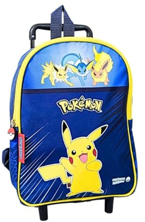 mybagstory Trolley – Pokémon – Blau – Kinder – Schule – Kindergarten – Grundschule – Grundschule – Jungen – Größe 32 cm – verstellbare Träger – Rollen – Geschenkidee, Pokemon – Trolley-