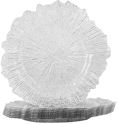 MAONAME 13 Clear Charger Plates, Round Reef Chargers for Dinner Plates, Plastic Plate Chargers for Table Setting, Wedding Decor, Set of 8