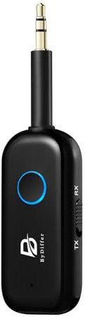 ByDiffer Bluetooth 5.2 Audio Transmitter Receiver for TV, Bluetooth Transmitter for Headphones Dual Connection, 3.5mm Jack 2-in-1 Wireless Aux Airplane Headphone Adapter for Car, Home Stereo (Black)