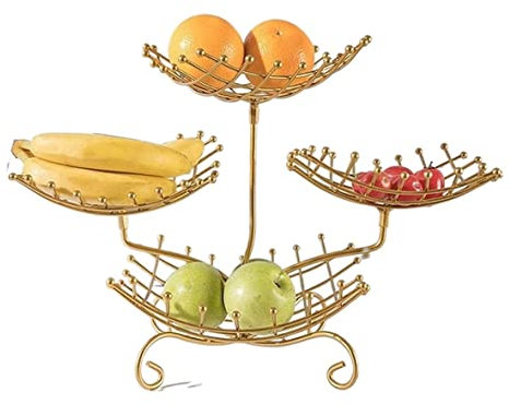 OUYUE Corbeilles à Fruits Assiette De Fruits Multicouche Creative Modern Fruit Bowl Snack Stand Exquis Fruit Basket Shelf Bol à Fruits (Color : Gold, Size : 35cm)