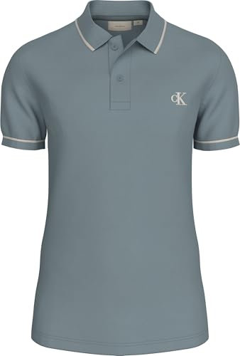 Calvin Klein Men’s Tipping Slim Fit Short Sleeve Polo Shirt with Stretch, Blue (Lead), L