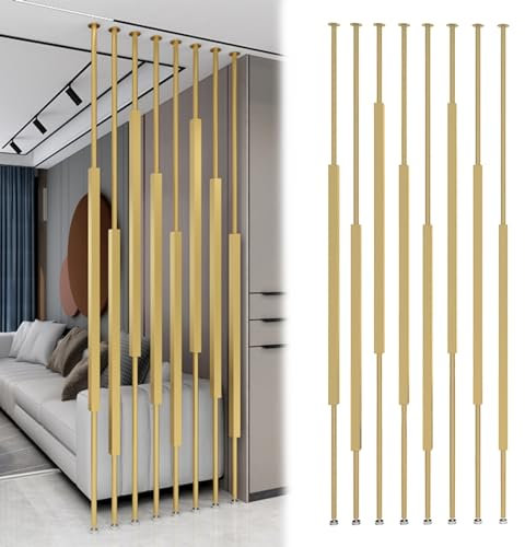 Trennwand Raumteiler Für Innen, Vertikale Wohnzimmer/Büro Privatsphäre Metall Säule Dekor Für 80-120 cm Breiten Raum, Moderne Trennwände Paravents Post(Color:Gold,Size:8PC High 1.2m/3.9ft/47.2in)