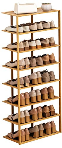 Schuhständer, 8-stöckiger Schuhorganizer, Bambus-Schuhablage, schmaler und hoher Schuhorganizer, freistehend, Schuhablage, Flur, Eingang, Auflage, A