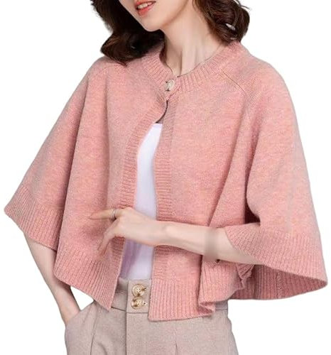 FWSHANGMAO Châle Élégant pour Femme Ouvert Devant Doux Poncho Châle Tricoté Court Cape Cardigans avec Un Bouton Adapté pour Robe De Soirée Châles De Mariage Rose