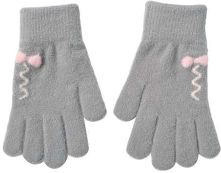 Ladies Touchable Gloves Thickened Knitted Wool Padded Warm Cute Student Riding Gloves Shq238 (Grey, One Size)