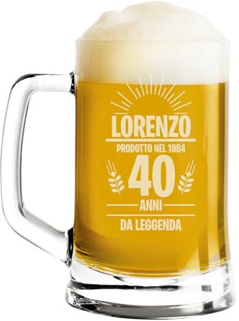fashwork Boccale da Birra PERSONALIZZATO 50 cl inciso con Nome Frasi Anno Anni Compleanno Idea Regalo con dedica Frase PERSONALIZZABILE Papà Nonno Zio Padrino Natale SanValentino