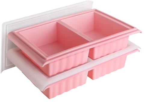 Homagical 2 Pack Silicone Freezer Tray for Soup Ice Cubes,2-Cup Soup Freezer Molds with Lid for Meal Prep, Makes 4 2-Cup Portion Freeze Trays for Storing 250mL/500mL Broth, Leftovers and Sauce