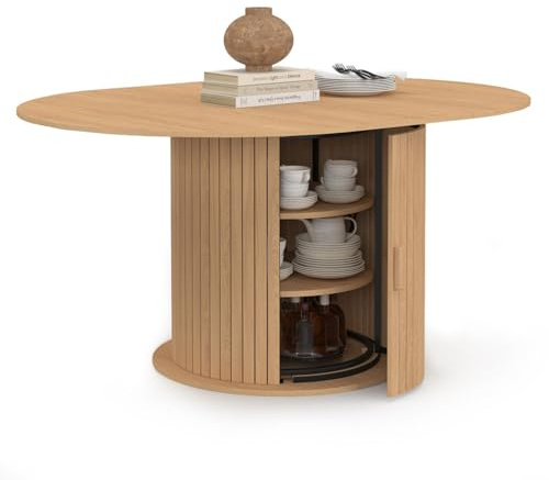 IDMarket - Ausziehbarer runder Esstisch Juliette 4-8 Personen Lattenfuß mit Stauraum 110-150 cm