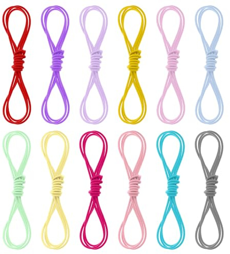 Ouligay Elastico per bracciali, 12 colori, filo di nylon, 2 mm x 120 cm, colorato elastico, filo di seta, per braccialetti fai da te