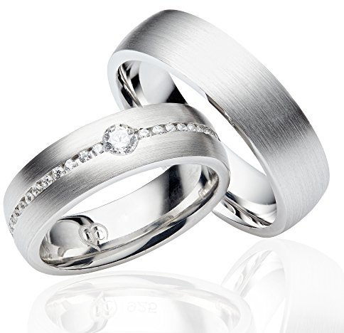JC Trauringe 925er Sterling Silber Paarpreis I Eheringe inkl. kostenloser Gravur I Verlobungsringe 7 mm breit mit Etui I 54-72 mm Herren-Ring ohne & Damen-Ring mit Zirkonia-Steinen 48-58mm I LC02