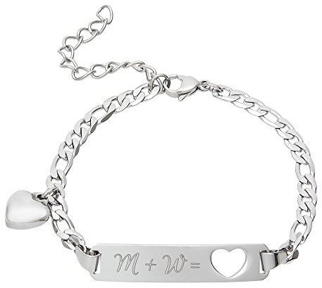 Gravado Armband aus Edelstahl mit Herz Anhänger und Karabinerverschluss, Personalisiert mit Initialen, Damen Schmuck