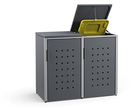 MEISTERBOX – 2er Mülltonnenbox Mülltonnenverkleidung mit Klappdach - 240L - Korpus & Dach Anthrazit/Pfosten Signalgrau