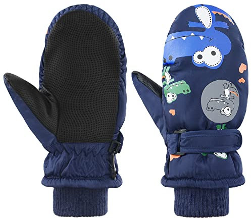Durio Kinder Skihandschuhe Winterhandschuhe Wasserdicht Fäustlinge Handschuhe Kinderhandschuhe für Mädchen Jungen Navy 5-10 Jahre