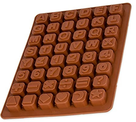 BlueFox Silikonform Buchstaben und Zahlen, Pralinenform, Eiswürfelform, Silikon Schokoladenform, 24 x 18 x 1,5cm, Beton, Epoxidharz, Zahlenform, Pralinen, Süßigkeiten, Farbe: Braun