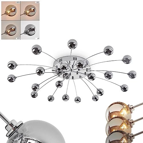 LED Deckenleuchte Lacosse, dimmbare Deckenlampe aus Metall/Glas in Chromfarben, dimmbar über Lichtschalter, Ø 93,5 cm, 21-flammig, 31,5 Watt insg., 3000 Kelvin, max. 3570 Lumen