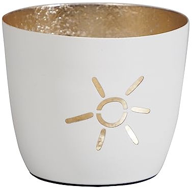 Seaside No.64 - Maritime Windlichter Baltic aus Metall mit ausgestanzten Motiven - Verschiedene Farbkombinationen für Teelichter & Stumpenkerzen in Haus und Garten (Sonne - weiß, Gold)